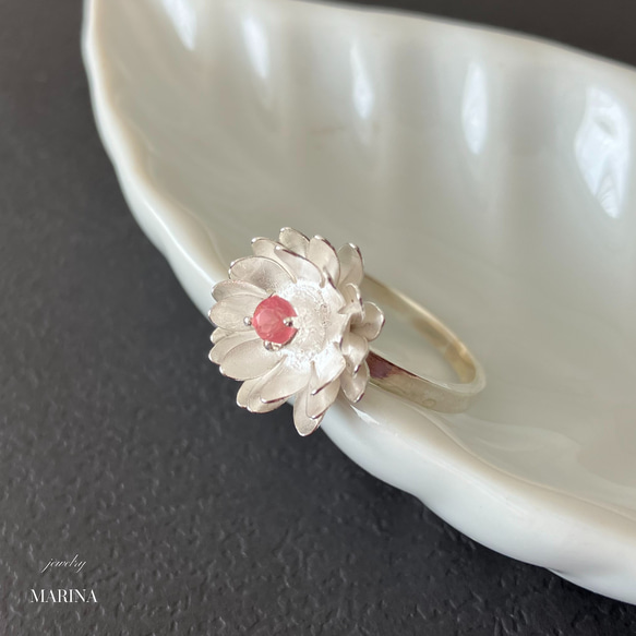 {ジルコニア] Lotus 蓮の花のリング silver 3枚目の画像