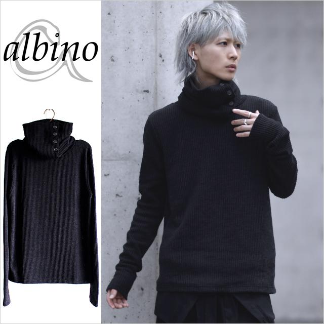 杢調ボタン付きボリュームタートルネックリブニットソー