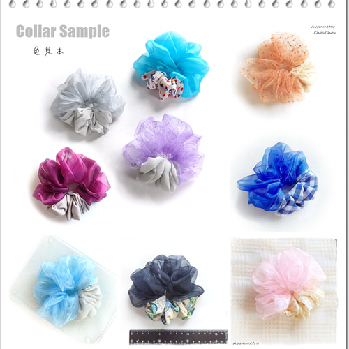 金魚＼シュシュ／ドット＆オーガンジー（夏の赤・ラムネブルー