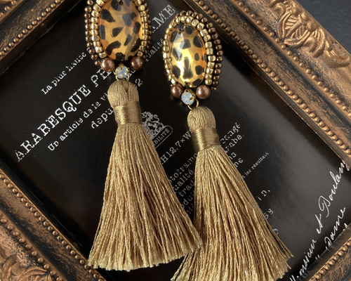 再販　レオパード　タッセル　リボン　ヒョウ柄　ブラウン　ピアス　イヤリング 617f8b64b199ade13c833fb224e886