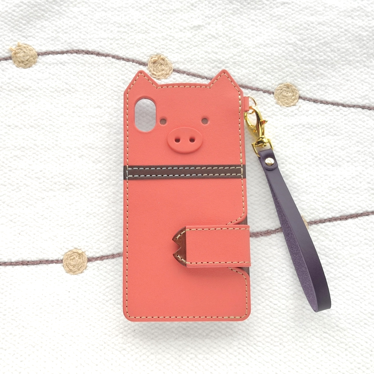 ＊カバー型＊ちょっと便利なブタさんスマホケース＊ピンク