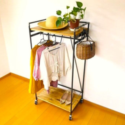 アイアン ウッド ハンガー ラック コンパクト （キャスター付き