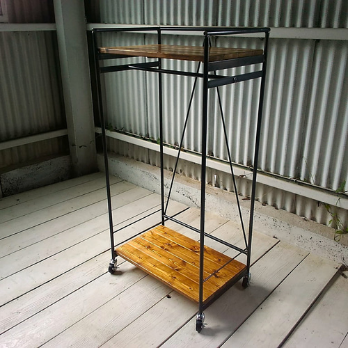 アイアン ウッド ハンガー ラック コンパクト （キャスター付き