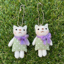 三毛猫 チェックリボン キーホルダー 羊毛フェルト monaka 通販