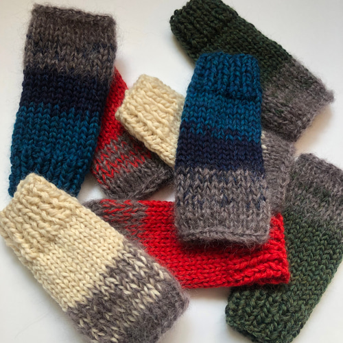 メリノウールとモヘアのふわふわ指なしミトン ブルーミックス ハンド