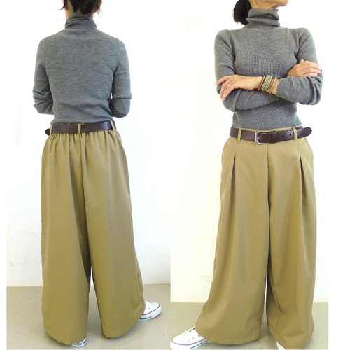 チノクロスタックワイドパンツ(ブラック） ロングパンツ ngaco