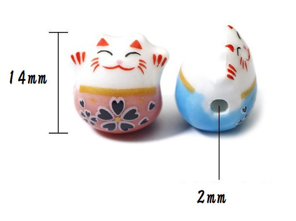2個 招き猫 猫 陶器 手芸材料 アクセサリーパーツ ハンドメイト 色&デザイン選択自由 6枚目の画像