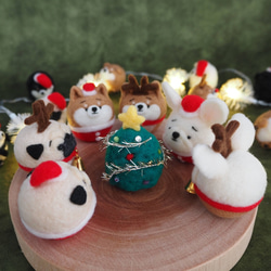[訂製] Mayu 柴犬聖誕老人和馴鹿套裝（紅柴犬、黑柴犬、白柴犬）羊毛氈 第16張的照片