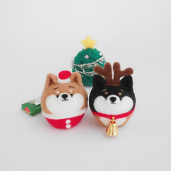 [訂製] Mayu 柴犬聖誕老人和馴鹿套裝（紅柴犬、黑柴犬、白柴犬）羊毛氈 第5張的照片
