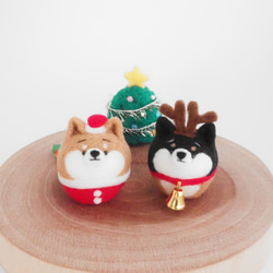 [訂製] Mayu 柴犬聖誕老人和馴鹿套裝（紅柴犬、黑柴犬、白柴犬）羊毛氈 第4張的照片