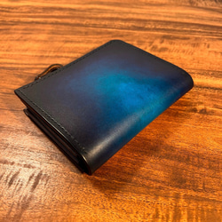 革の手染め- L字ファスナー半財布 / ブルー（青+紺） 8枚目の画像