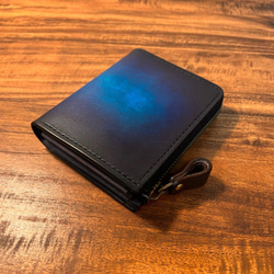 革の手染め- L字ファスナー半財布 / ブルー（青+紺） 6枚目の画像