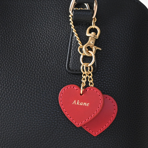 名前入り/大人のハートバッグチャーム♡イタリア革×ゴールドカラーが