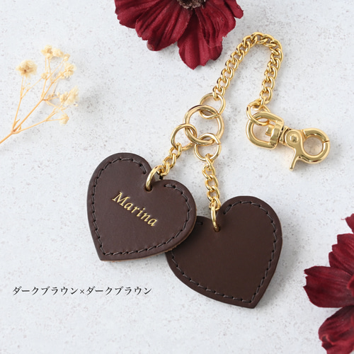 名前入り/大人のハートバッグチャーム♡イタリア革×ゴールドカラーが