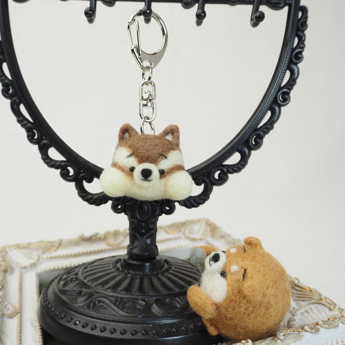 受注製作】まゆ黒柴犬 携帯クリーナーストラップ 羊毛フェルト 携帯