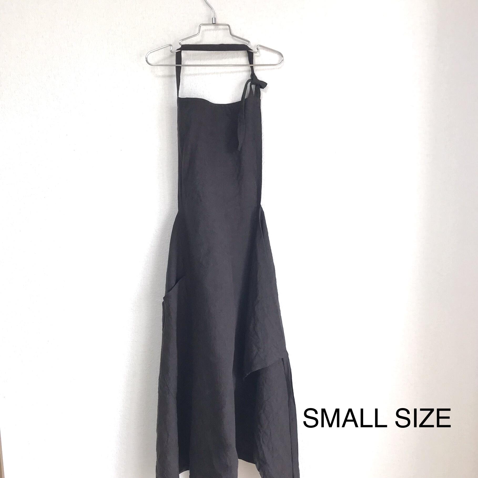 小柄なあなたに贈るベルギーリネンの華やぎワークエプロン　スモールサイズ　ベルギーリネン　ダークブラウン