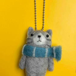 【☆むむ☆プロフィール★ 】 羊毛フェルト 猫 キーホルダー ◾羊毛フェルトの猫マスコット(白猫)キーホルダー・チャーム・猫