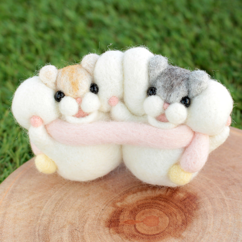 なかよしマフラー♪ハムスター【ジャンガリアン/灰＆黄】 羊毛フェルト