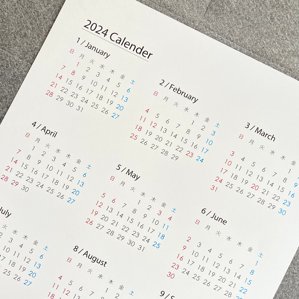 [A3サイズ] 2024年 シンプル カレンダー  ポスター 3枚目の画像