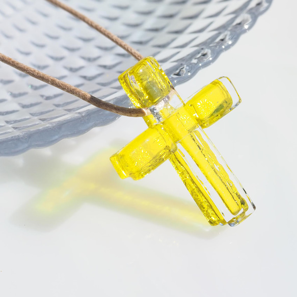 十字玻璃「十字[黃色]」項鍊[可以選擇繩子的顏色和長度][可以選擇粗鏈][訂做]&lt;&lt;免運費&gt;&gt; 第7張的照片
