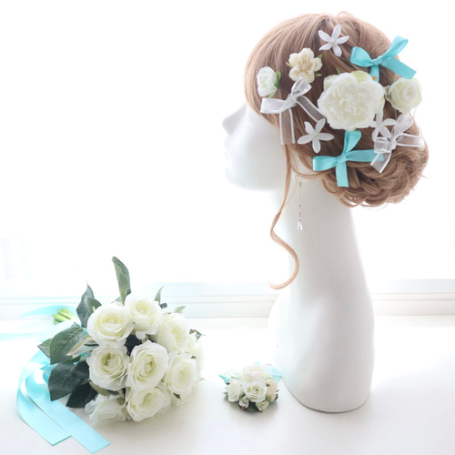 ウェディングブーケ＊ティファニーブルーのダーズンローズとジャスミン