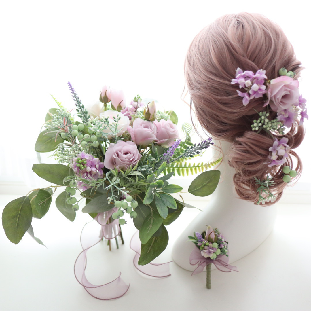 ウェディングブーケ　～ナチュラル・グリーンブーケ～　ブライダルブーケ・ウエディングブーケ・ヘッドドレス 【送料無料】