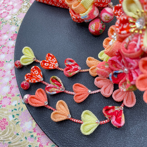 七五三髪飾り7歳 卒業式袴髪飾り オレンジ系つまみ細工人気 かんざし