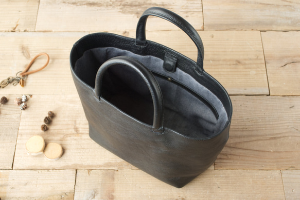 【受注製作】レザーミニトートバッグ lmtt2-M ［ブラック］ 6枚目の画像