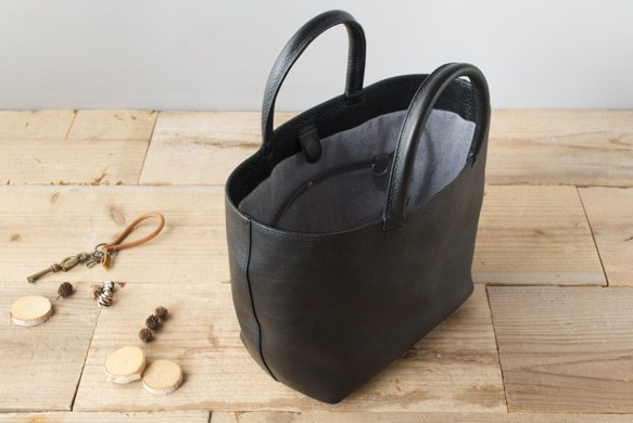 【受注製作】レザーミニトートバッグ lmtt2-M ［ブラック］ 5枚目の画像