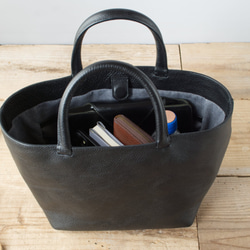 【受注製作】レザーミニトートバッグ lmtt2-M ［ブラック］ 3枚目の画像