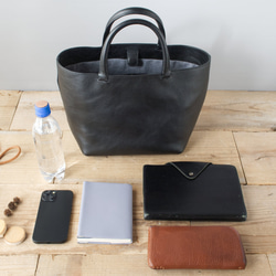 【受注製作】レザーミニトートバッグ lmtt2-M ［ブラック］ 4枚目の画像