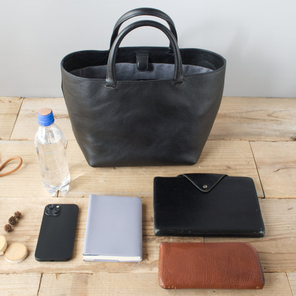 【受注製作】レザーミニトートバッグ lmtt2-M ［ブラック］ 4枚目の画像