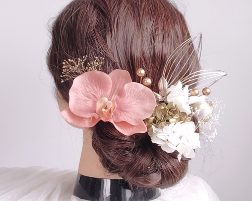 H48　胡蝶蘭デザイン水引 ヘアアクセサリー 浴衣Ｕピン和装オーガンジーリボン H47胡蝶蘭デザイン水引 ヘアアクセサリー 浴衣Uピン和装