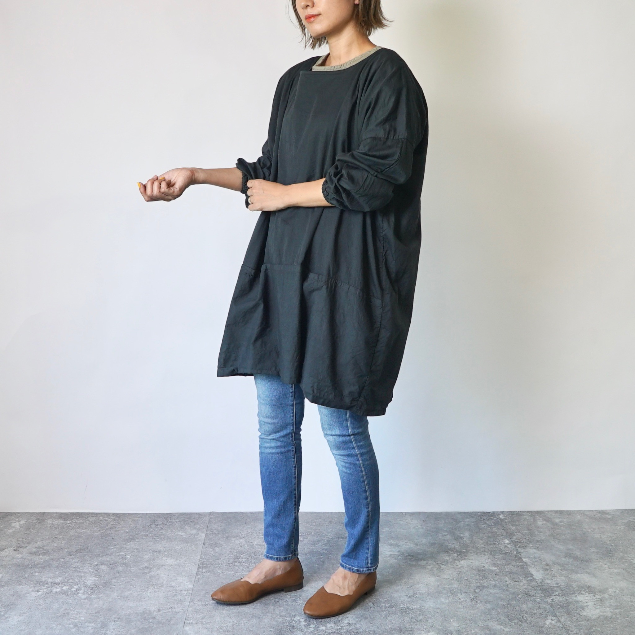 国産リネン生地　チュニック割烹着　キナリ　服作り40年の田舎町仕立屋 国産リネン生地 チュニック割烹着 キナリ 服作り40年の田舎町仕立屋