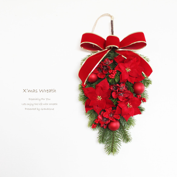 SALE♪「送料無料」レッド系クリスマススワッグリース 1枚目の画像