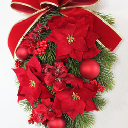 SALE♪「送料無料」レッド系クリスマススワッグリース 4枚目の画像