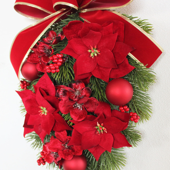 SALE♪「送料無料」レッド系クリスマススワッグリース 4枚目の画像