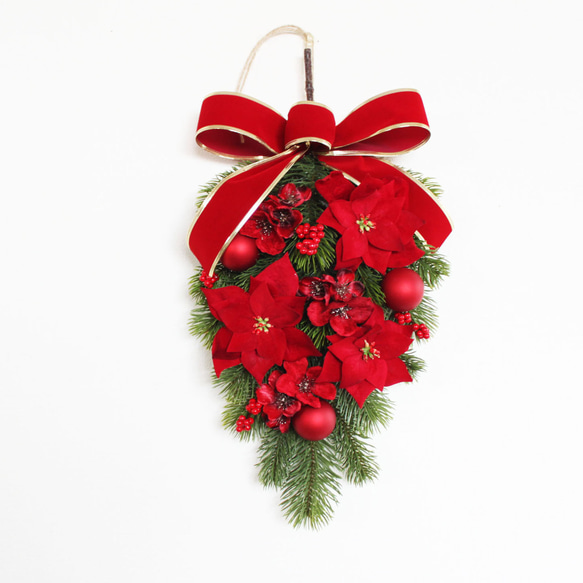 SALE♪「送料無料」レッド系クリスマススワッグリース 2枚目の画像