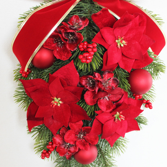 SALE♪「送料無料」レッド系クリスマススワッグリース 7枚目の画像