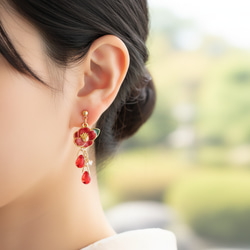 和風 椿のピアス【イヤリング/金属アレルギー対応】赤い花 成人式