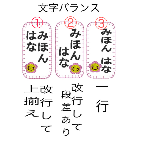 布ゼッケン　SSサイズ　縦　シンプルステッチ／花柄ステッチ　約３×6センチ 13枚目の画像