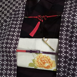 赤+紫バイカラー染色レザー　本革帯締ベルト　11mm幅　長さと金具変更可　着物浴衣の帯に市販の帯留の使用も可 3枚目の画像