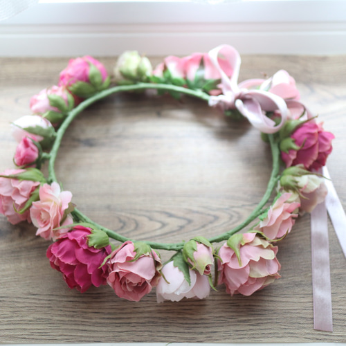 花冠＊オールドローズとアンティークピンクの花かんむり＊ウェディング