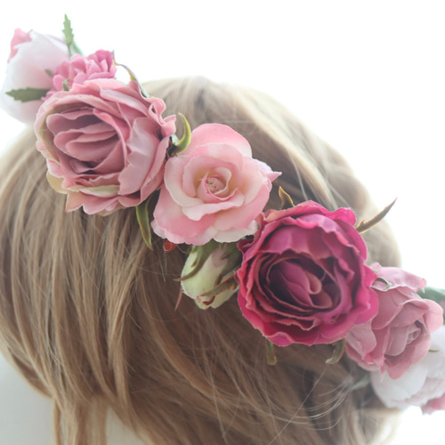 花冠＊オールドローズとアンティークピンクの花かんむり＊ウェディング
