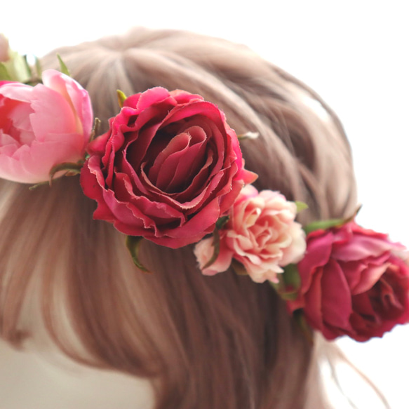 花冠　オールドローズ・アンティーク　薔薇・ピンク　結婚式☆ブライダル☆ウエディング☆花かん☆花かんむり 5枚目の画像