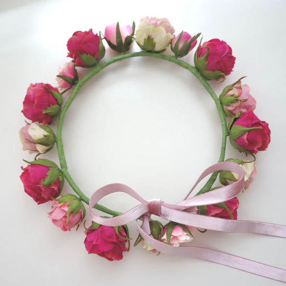 花冠　オールドローズ・アンティーク　薔薇・ピンク　結婚式☆ブライダル☆ウエディング☆花かん☆花かんむり 2枚目の画像