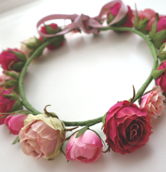 花冠　オールドローズ・アンティーク　薔薇・ピンク　結婚式☆ブライダル☆ウエディング☆花かん☆花かんむり 4枚目の画像