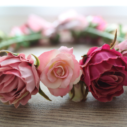 花冠＊オールドローズとアンティークピンクの花かんむり＊ウェディング