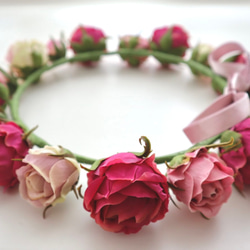 花冠　オールドローズ・アンティーク　薔薇・ピンク　結婚式☆ブライダル☆ウエディング☆花かん☆花かんむり 14枚目の画像