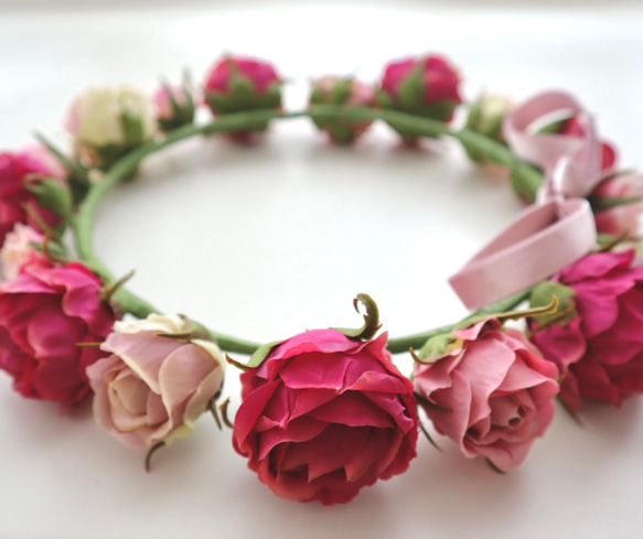 花冠　オールドローズ・アンティーク　薔薇・ピンク　結婚式☆ブライダル☆ウエディング☆花かん☆花かんむり 14枚目の画像